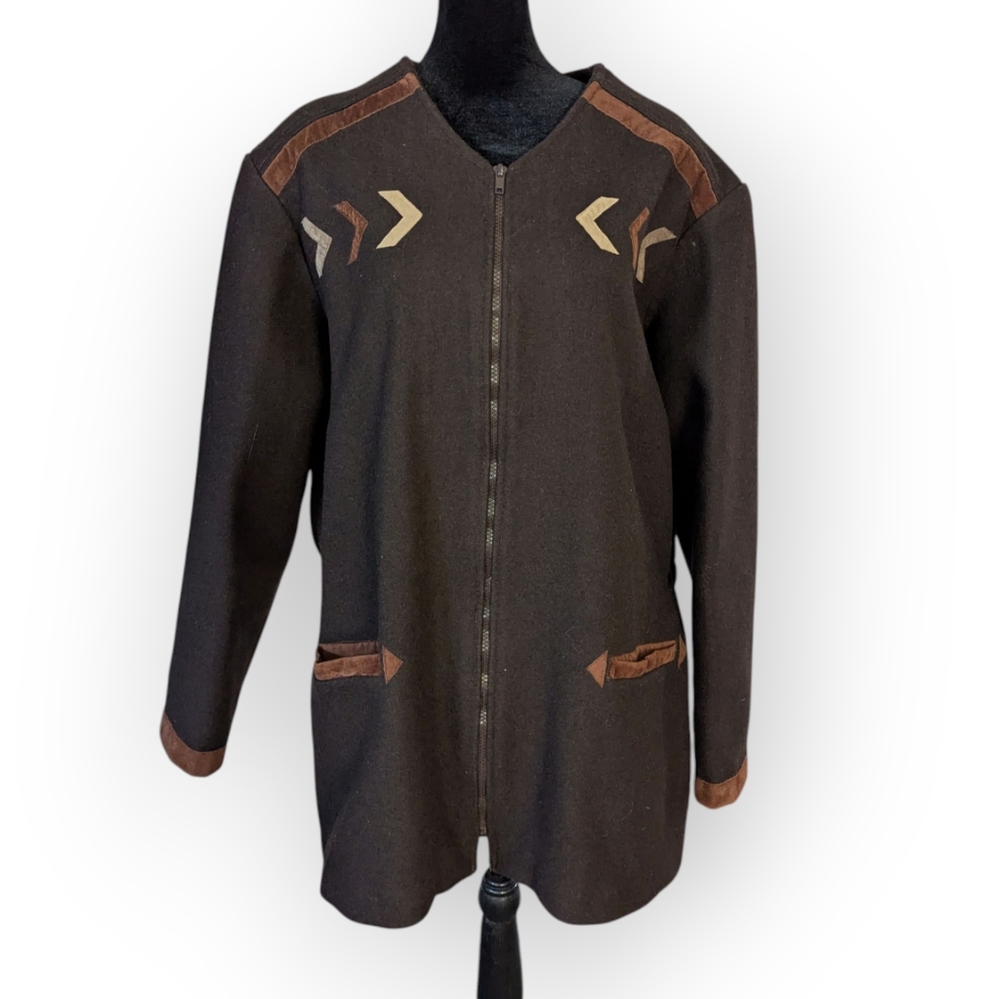 Vintage Handmade Wool Felt Jacket Brown Western Cowboy Fall